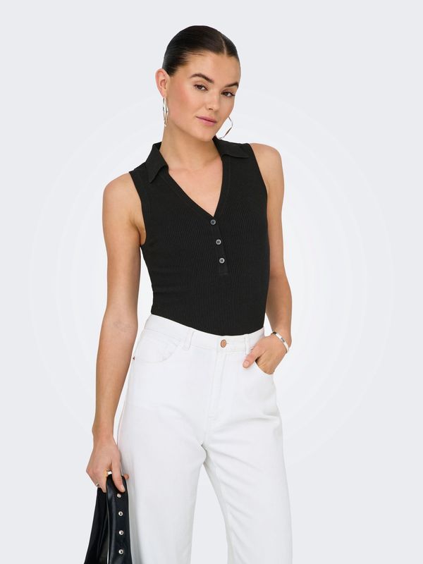JDY Haut tricot léger sans manche avec col noir 15351433