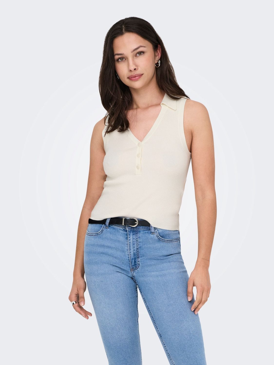 JDY Haut tricot léger sans manche avec col offwhite 15351433