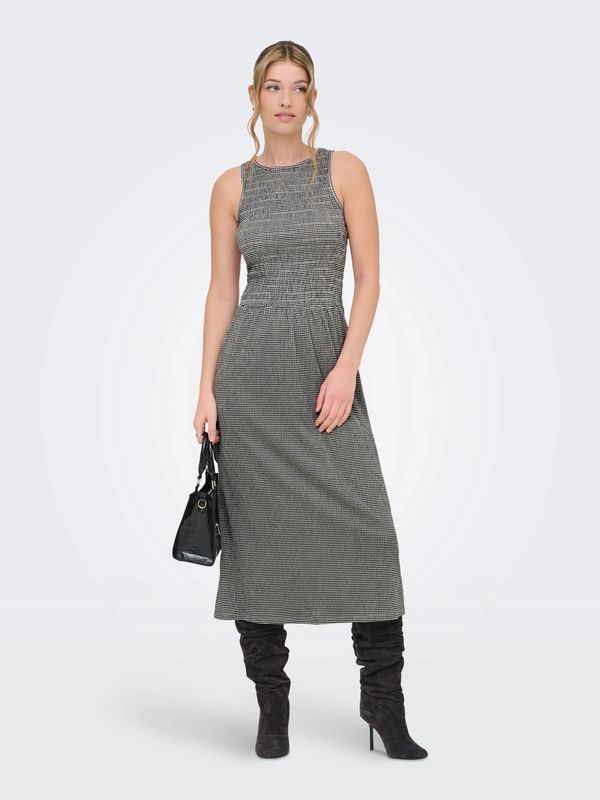 Only Robe longue sans manche nid d'abeille motif Vichy noir 15369284