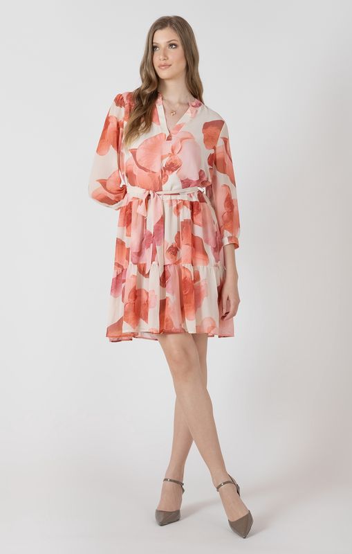 Black Tape Robe manches 3/4 col V motif floral rose petals 2722507