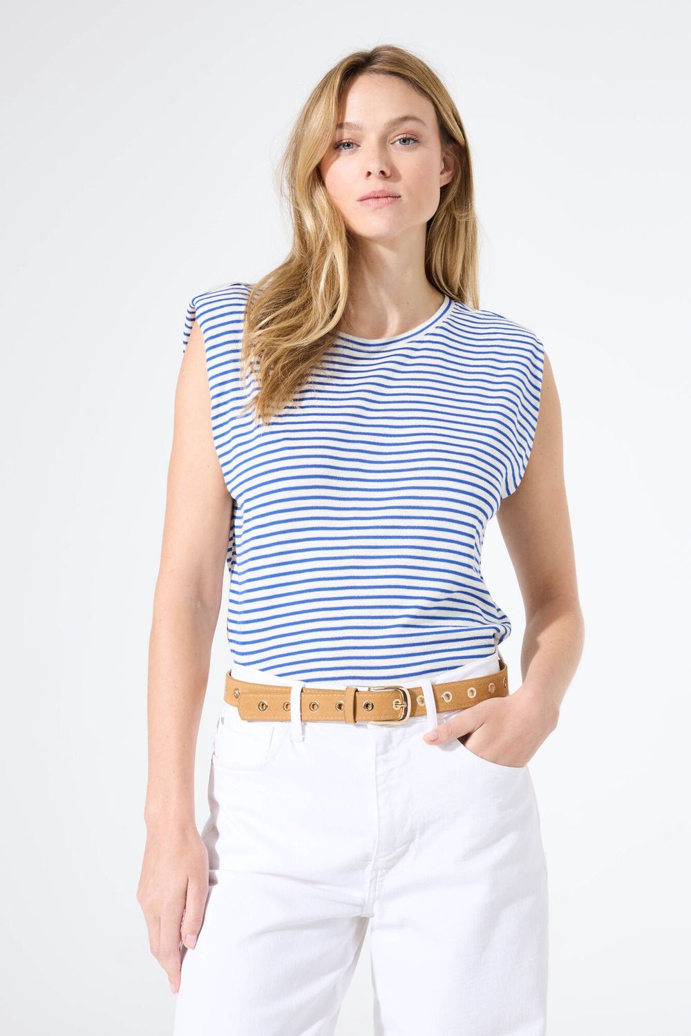 Garcia T-Shirt manches à l'épaule col rond rayures Summer Cobalt  O260003