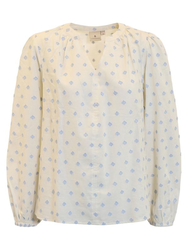 Be Copenhagen Blouse offwhite manches longues broderie jacquard bleu 219926