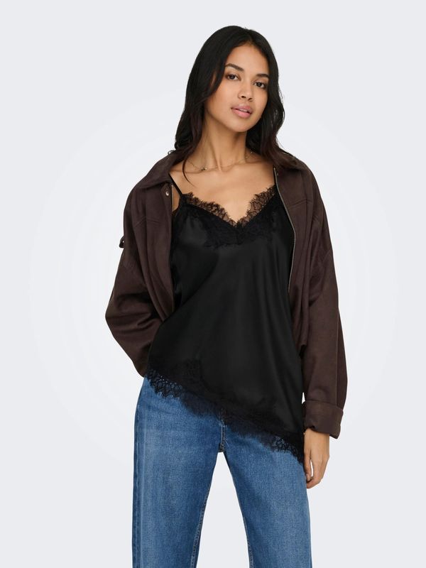 Only Haut camisole satiné noir dentelle 15380522