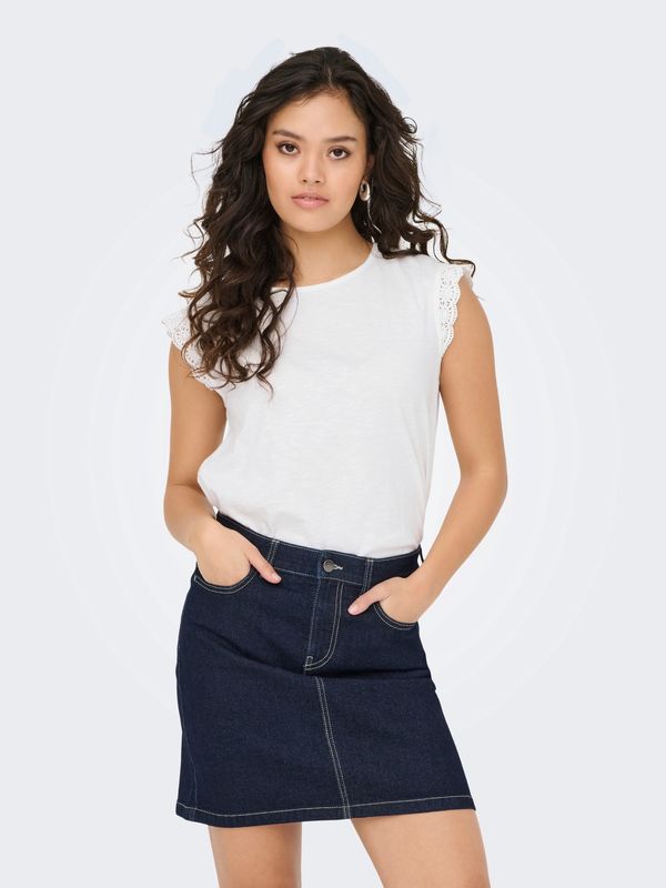 JDY Haut col rond manches broderie offwhite 15318217