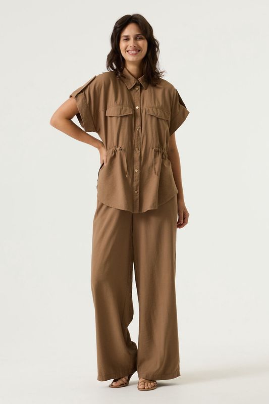 Garcia Pantalon taille haute élastique jambes fluides Soft Taupe  O260114