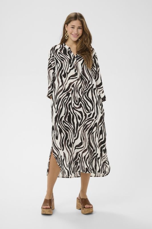 Cream Robe longue lin motif animalier noir et blanc 10615405