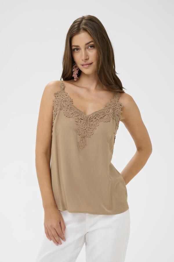 Cream Camisole fines bretelles ajustables dentelle avant Amphora 10611224
