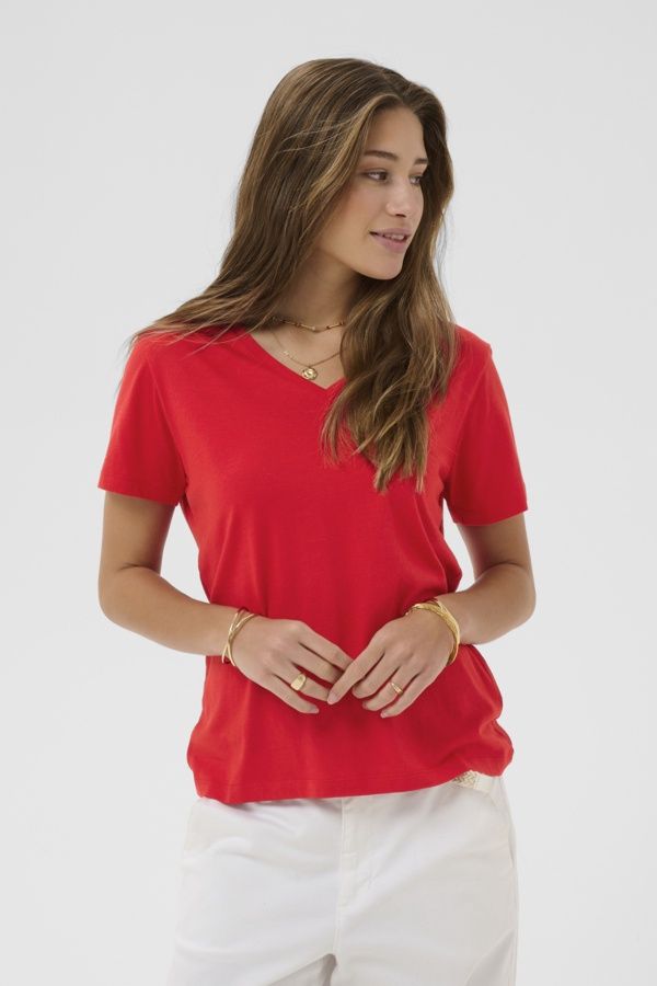 Cream T-Shirt Naia manches courtes col V rouge 10604508