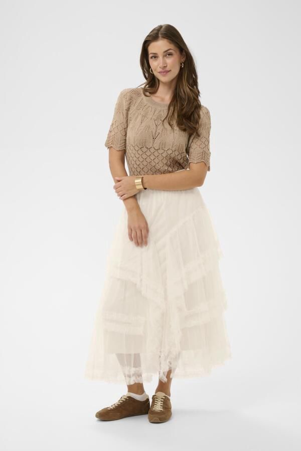 Cream Jupe longue tulle avec frisson taille élastique Whisper White 10614880