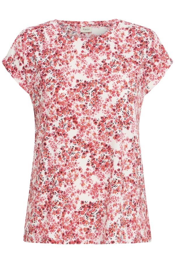 Fransa T-Shirt manches courtes col rond très extensible motif floral rose 20610634
