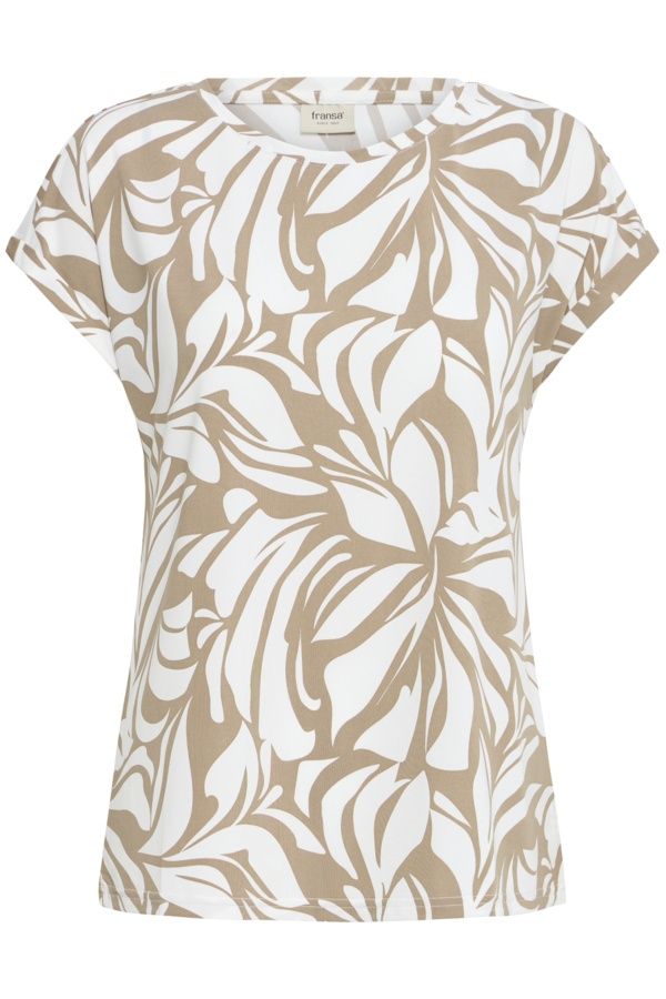 Fransa T-Shirt manches courtes col rond extensible motif floral taupe 20610634