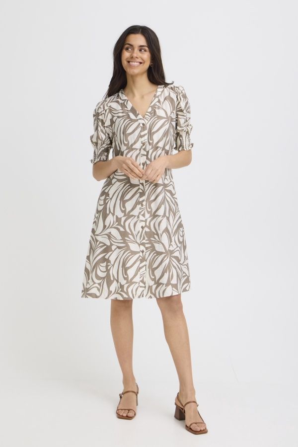 Fransa Robe manches courtes bouffantes motif floral taupe 20617530