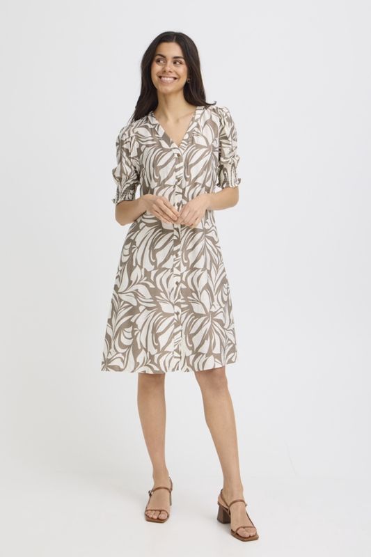 Fransa Robe manches courtes bouffantes motif floral taupe 20617530