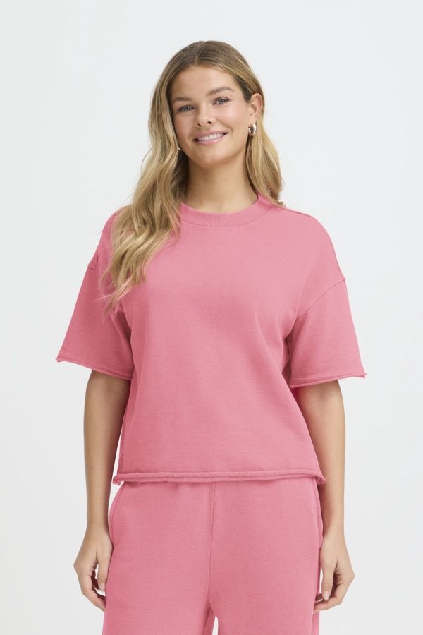 Fransa Chandail manches courtes col rond style coton ouaté rose Honeysuckle 20617663