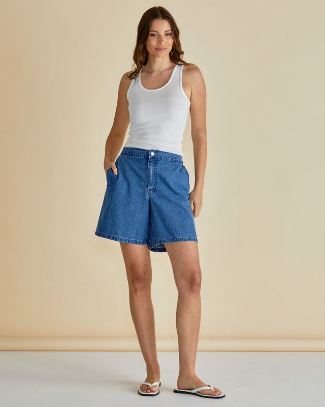 Betty Basic Short denim bleu foncé taille élastique à l'arrière BB-8498