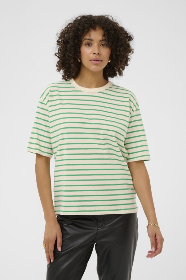 Kaffe T-Shirt manches courtes col rond rayures vertes 10508777