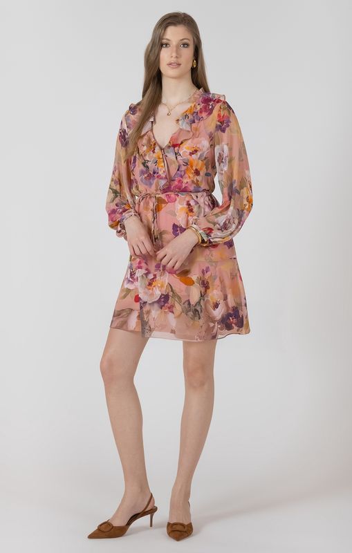 Black Tape Robe manches longues ruffle detail avec ceinture motif floral 2722506