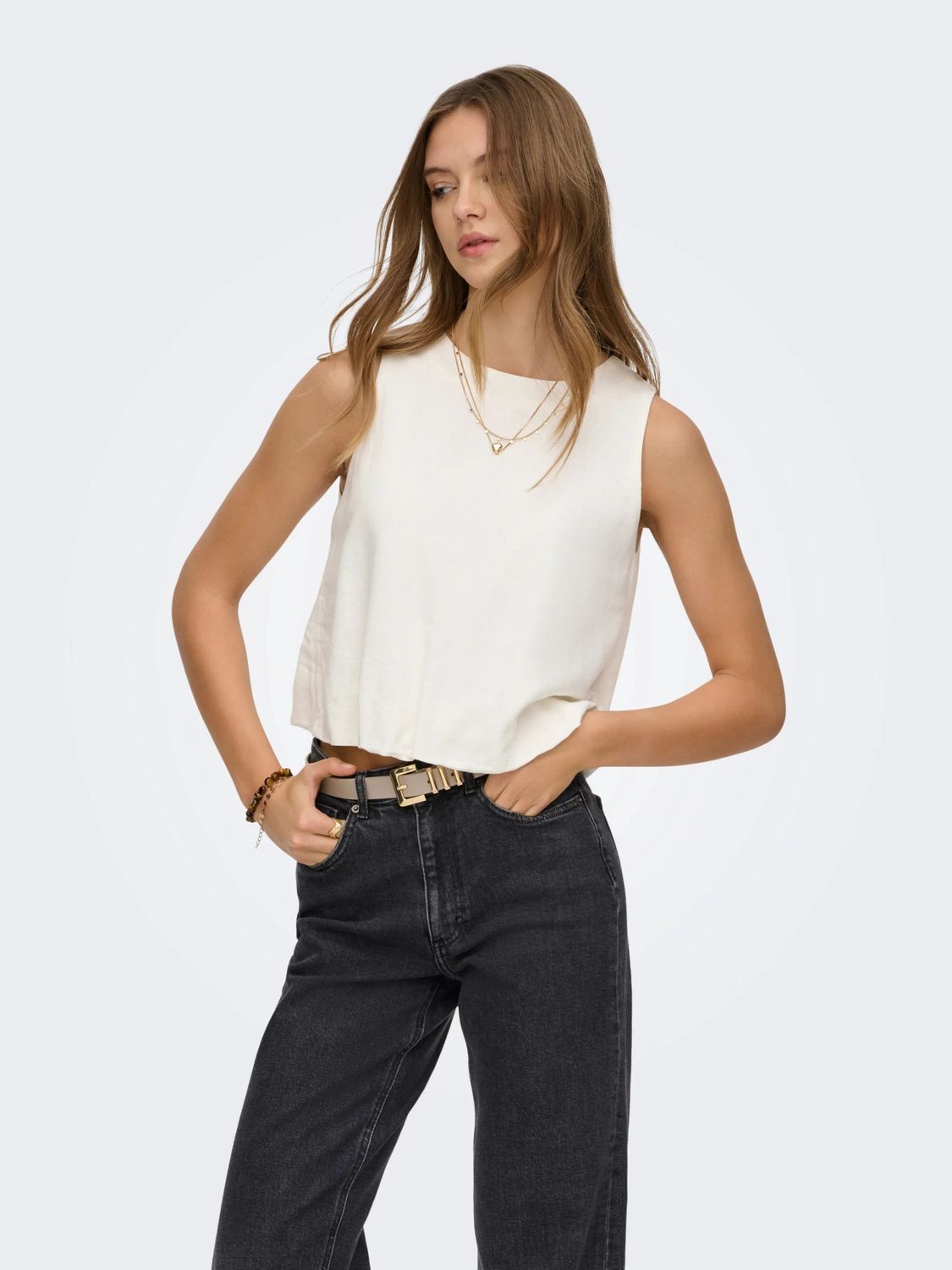 Only Haut sans manche ballon en lin offwhite 15363679
