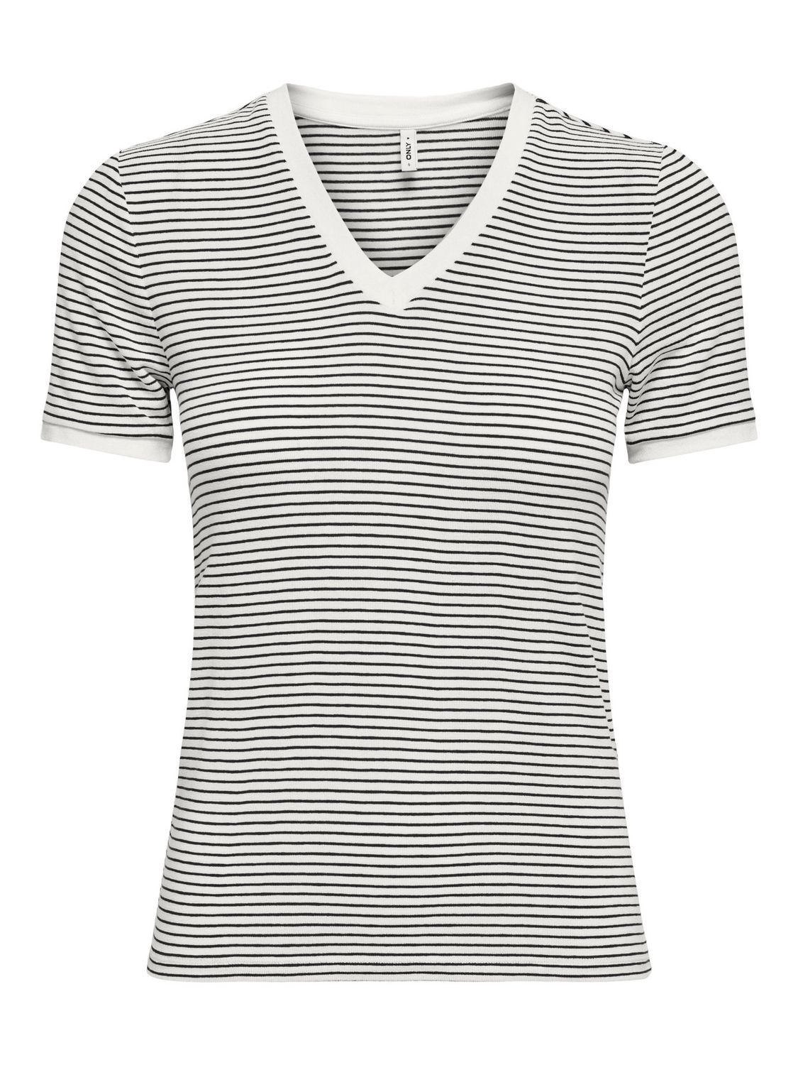 Only T-shirt offwhite à rayures noir col V 15368366