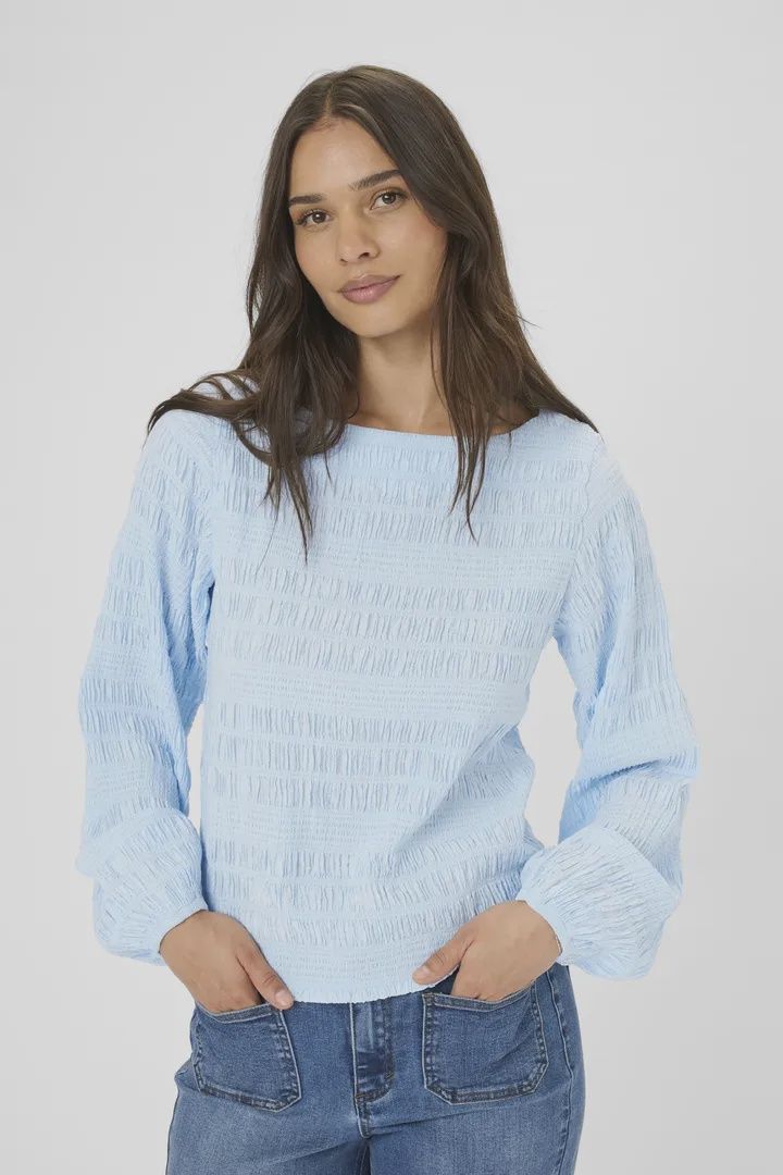 Kaffe Blouse bleu ciel texturée manches légèrement bouffantes coupe ajustée10511265