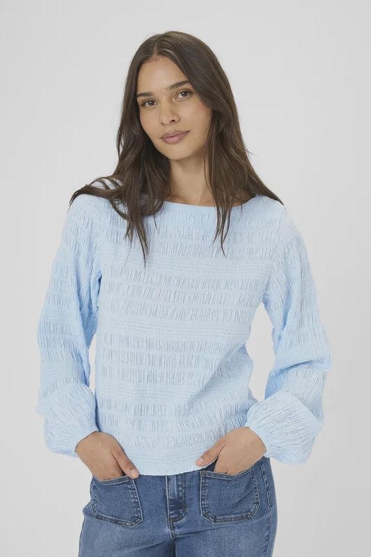 Kaffe Blouse bleu ciel texturée manches légèrement bouffantes coupe ajustée10511265