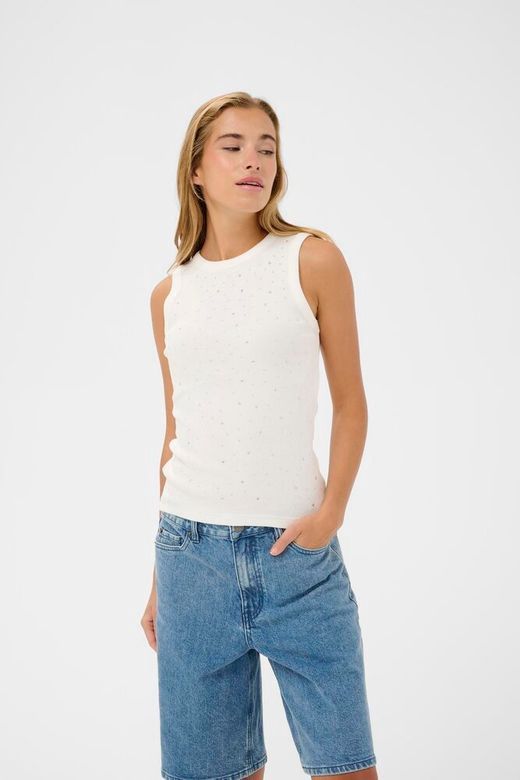Kaffe Camisole blanche effet ribs avec brillant argent 10510590