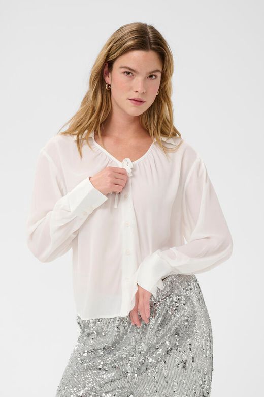 Kaffe Blouse blanche col V avec cordon manches longues 10511472