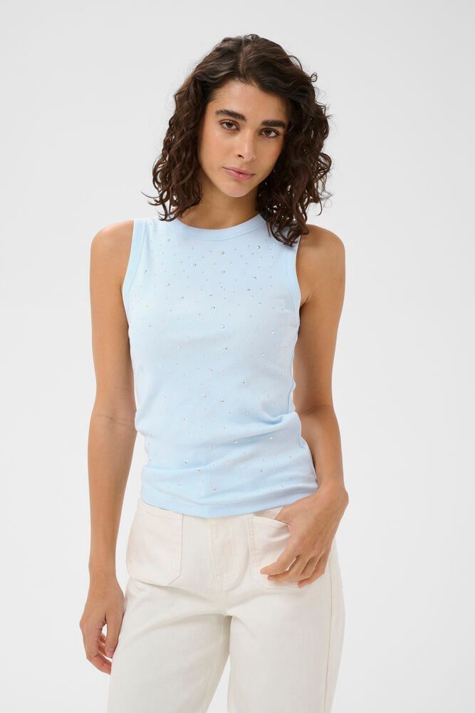 Kaffe Camisole bleue glaciale effet ribs avec brillant argent 10510590