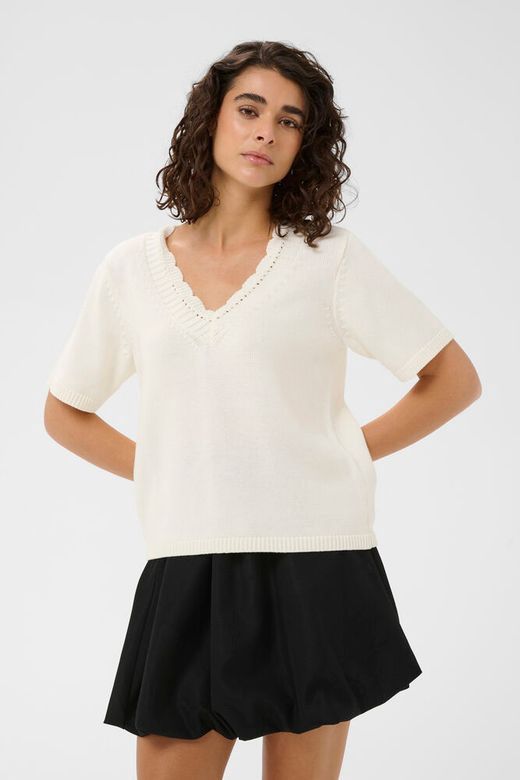 Kaffe T-shirt offwhite col V ajouré et texturé 10511450