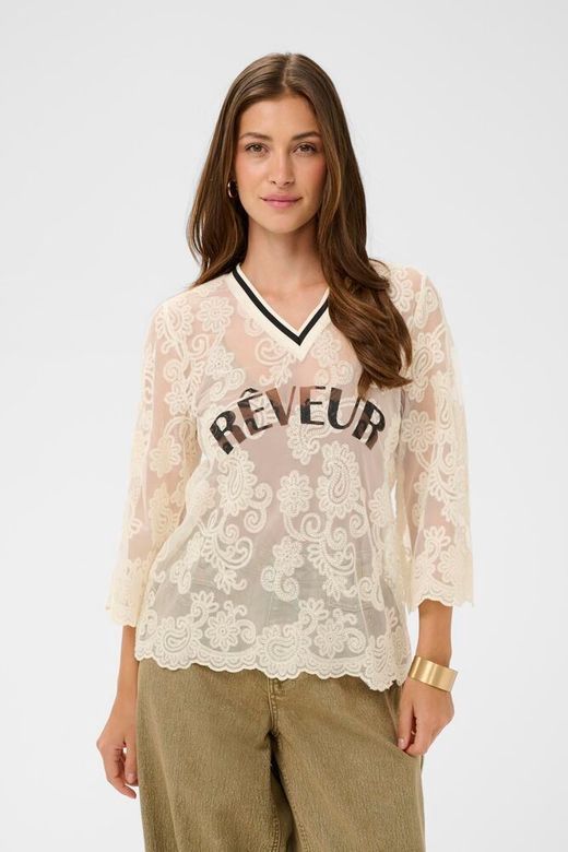 Cream Blouse style t-shirt transparente offwhite écriture Rêveur 10614879