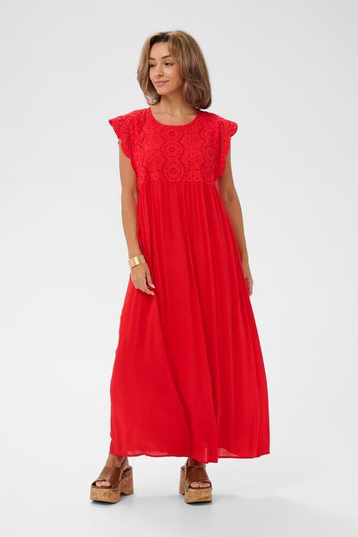 Cream Robe maxi rouge manches courtes haut ajouré coupe ample 10614770
