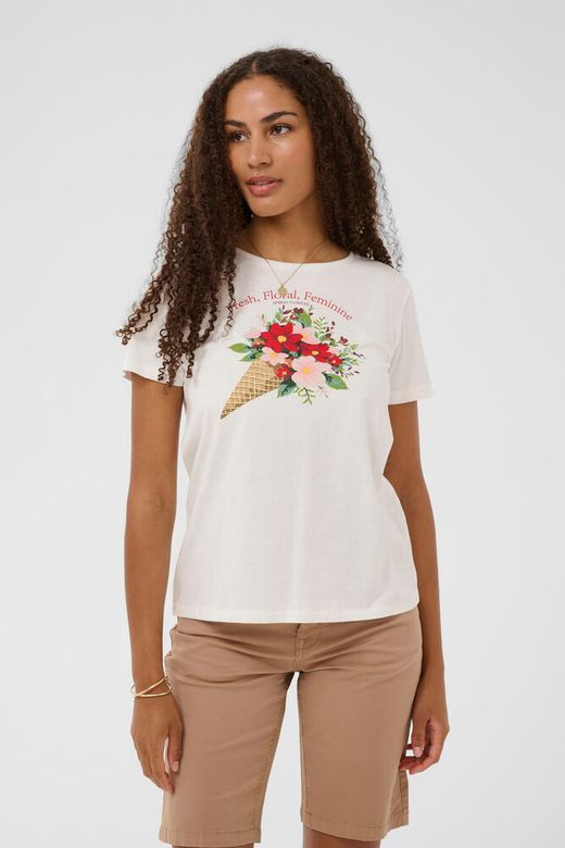 Cream T-shirt bouquet rouge et rose écriture Fresh, Floral, Feminine 10614869