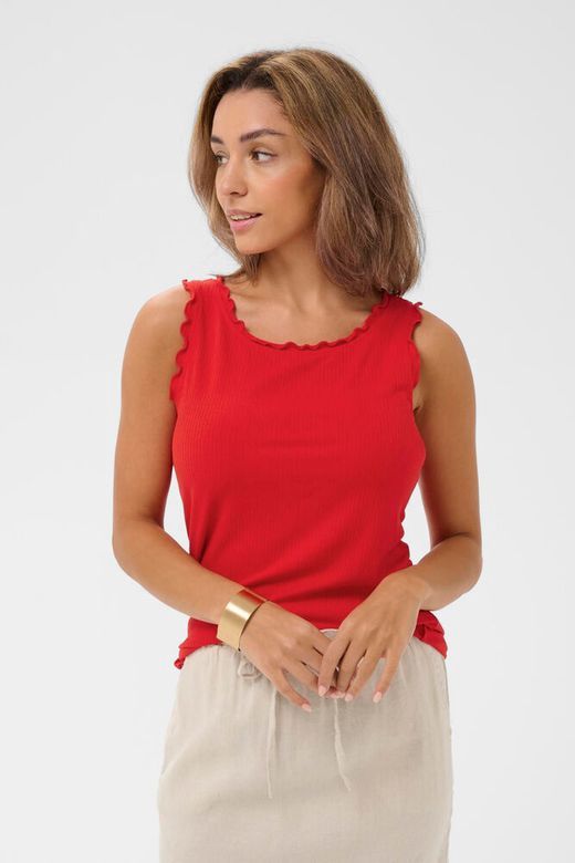 Cream Camisole rouge vif détails de bordures ondulées 10612459