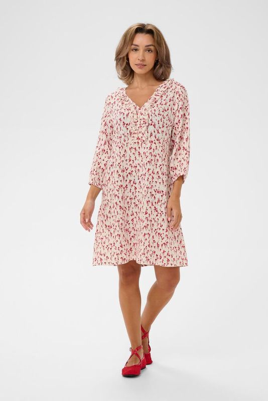 Cream Robe fleur rose au dessus du genou manches 7/8 10614764