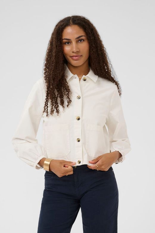 Cream Veste blanche manches longues boutonnière et poches avant 10614741