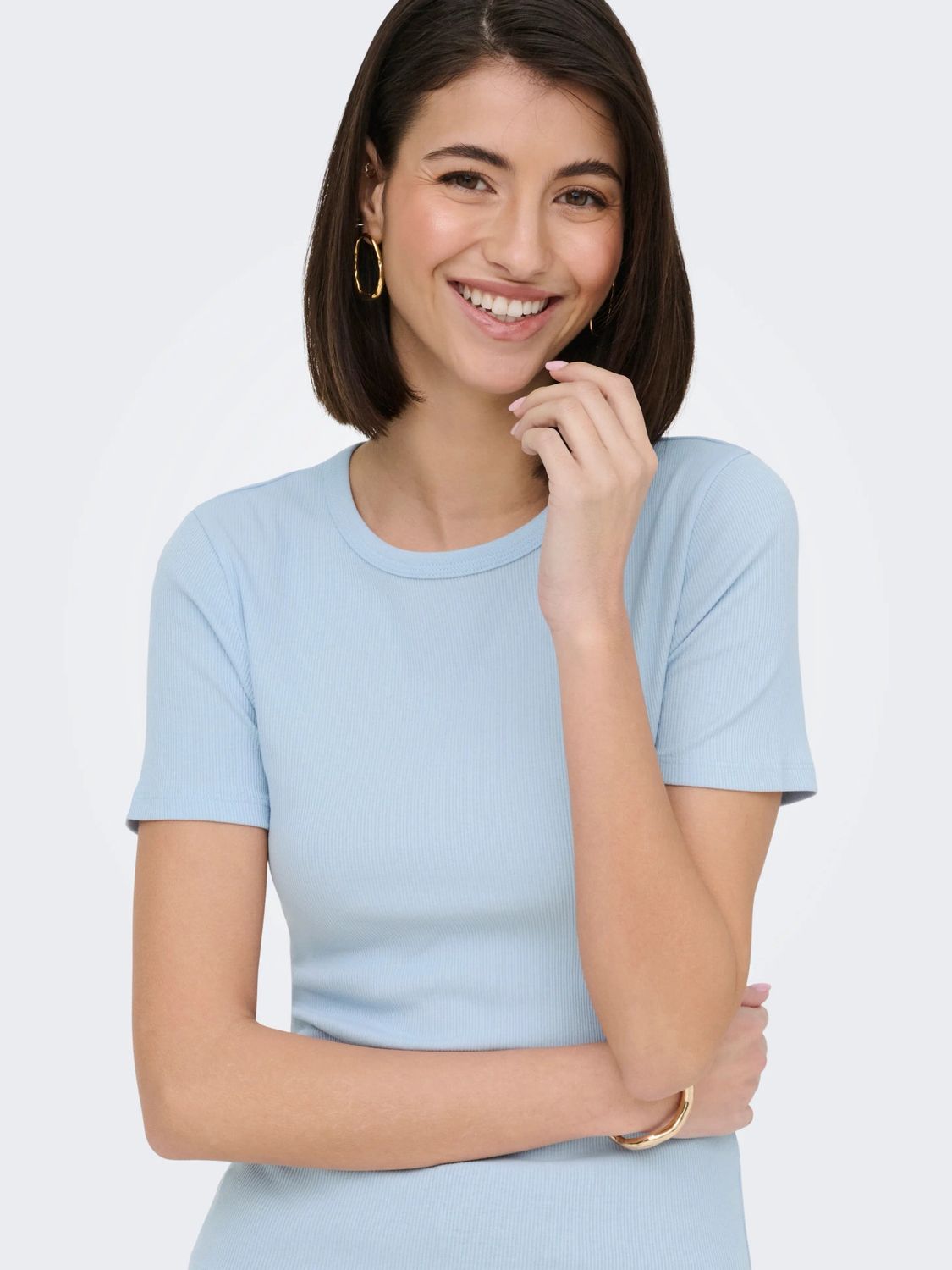 JDY T-Shirt manches courtes rib bleu 15352288