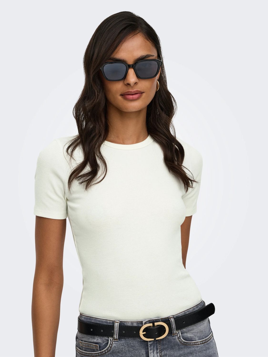 JDY T-Shirt manches courtes rib offwhite 15352288