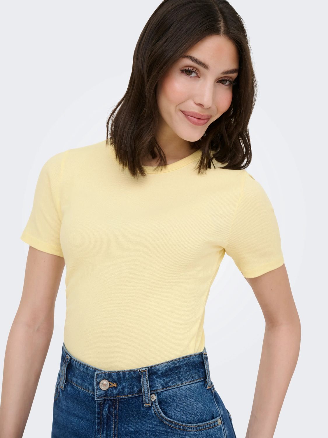 JDY T-Shirt manches courtes rib jaune 15352288