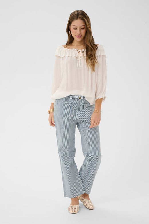 Cream Pantalon 7/8 Audrey fit à rayures blanche et bleu 10614864