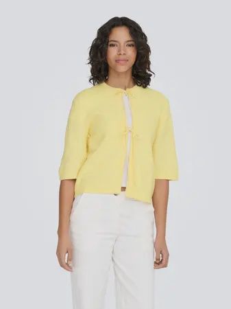 Only Cardigan jaune manches au dessous du coude avec cordon à nouer 15368990