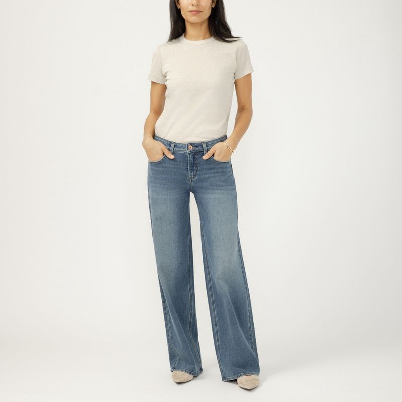 Silver Jeans Suki jambes larges bleu moyen taille haute L93905ADM333