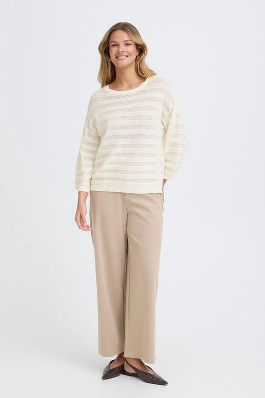 Fransa Chandail offwhite ligné texturé manches longues 3/4 20617697