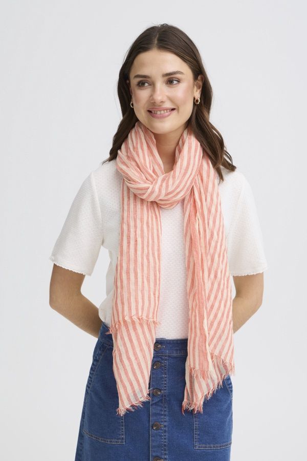 Fransa Foulard très léger rayures corail pâle 20617852