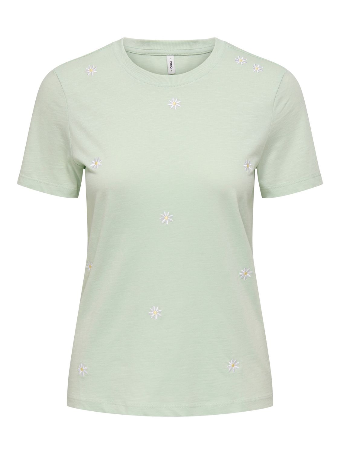 Only T-Shirt manches courtes col rond vert menthe avec marguerite 15371671