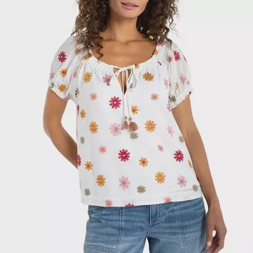 Liverpool Blouse manches courtes blanche motifs fleurs colorées attache à l'avant LM8K66WV98