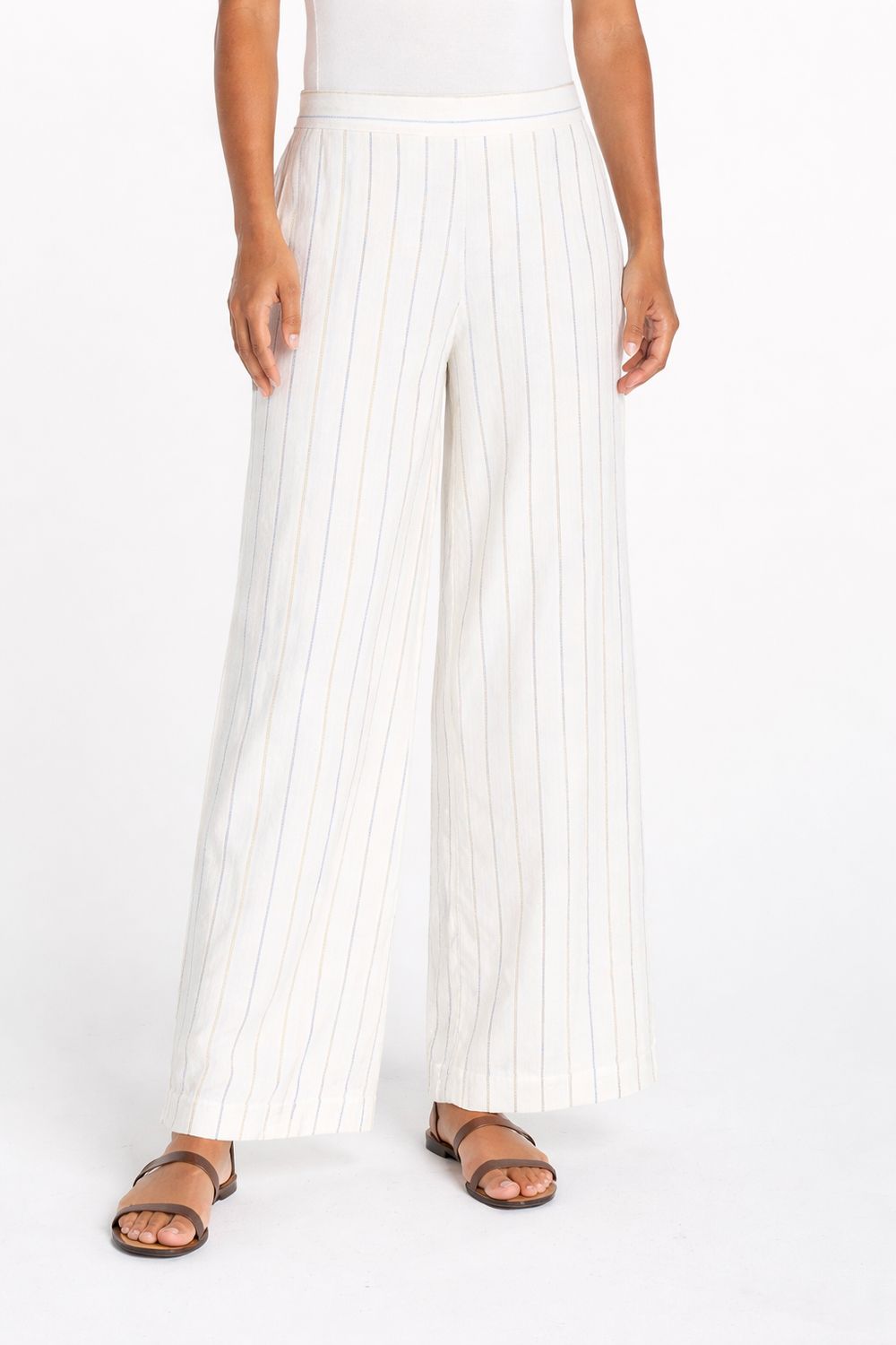 Liverpool Pantalon offwhite rayures bleu Pullon wide leg LM7B18EE61