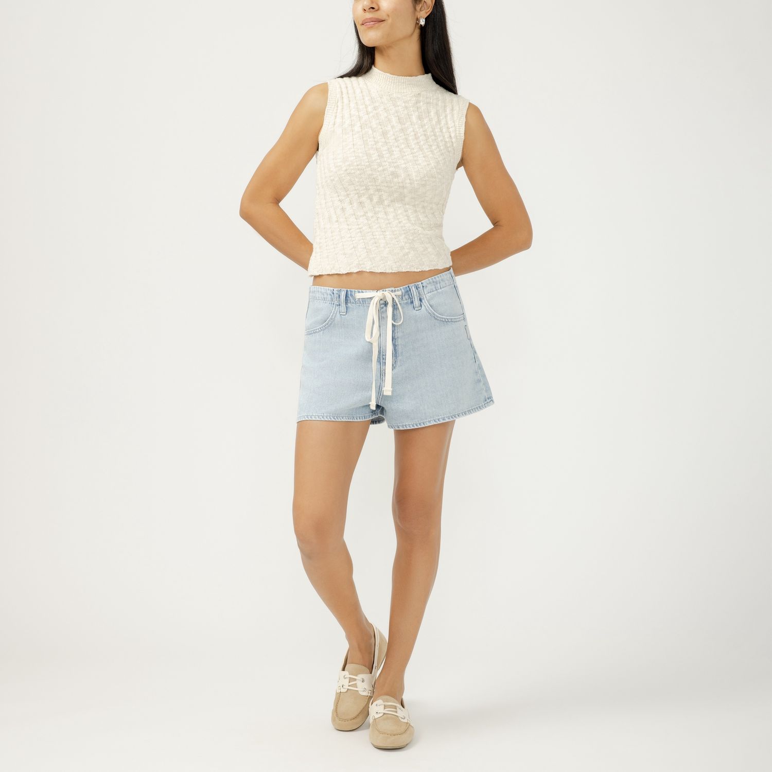 Silver Short en denim fluide bleu clair cordon à la taille L53609LCL293