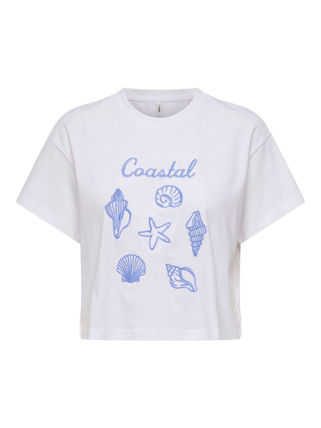 Only T-Shirt crop boxy blanc imprimé Coastal bleu 15348981