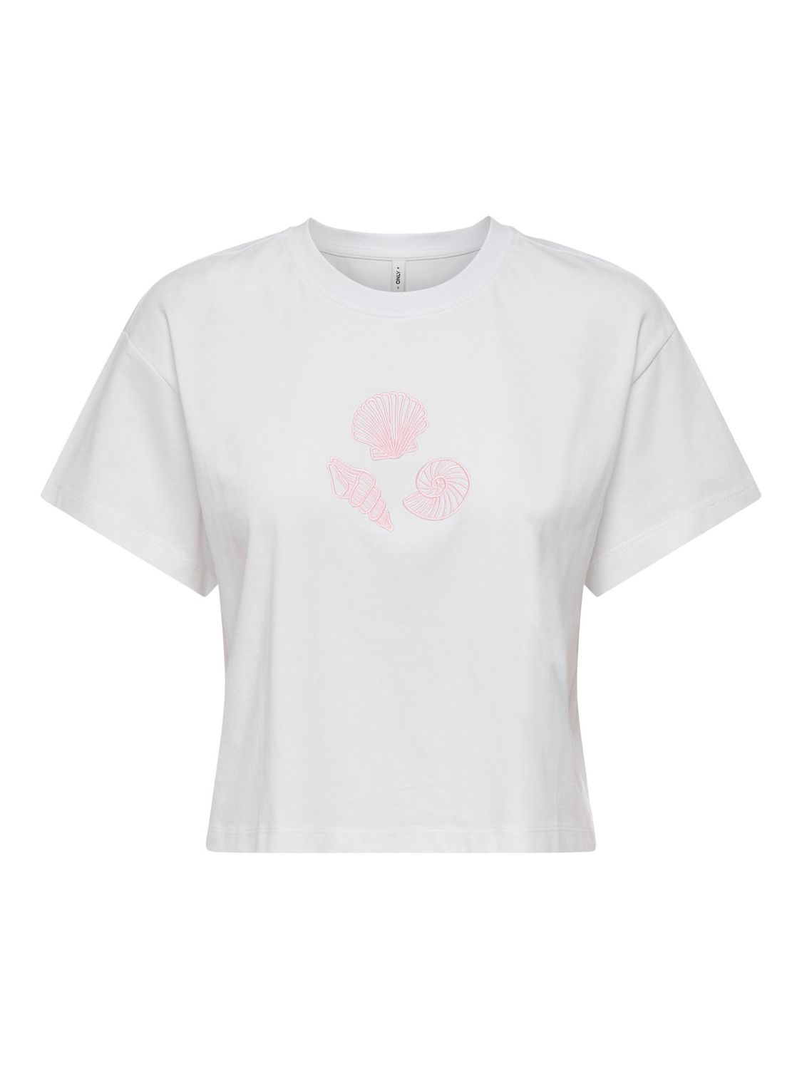 Only T-Shirt crop boxy blanc imprimé Shells 15348981