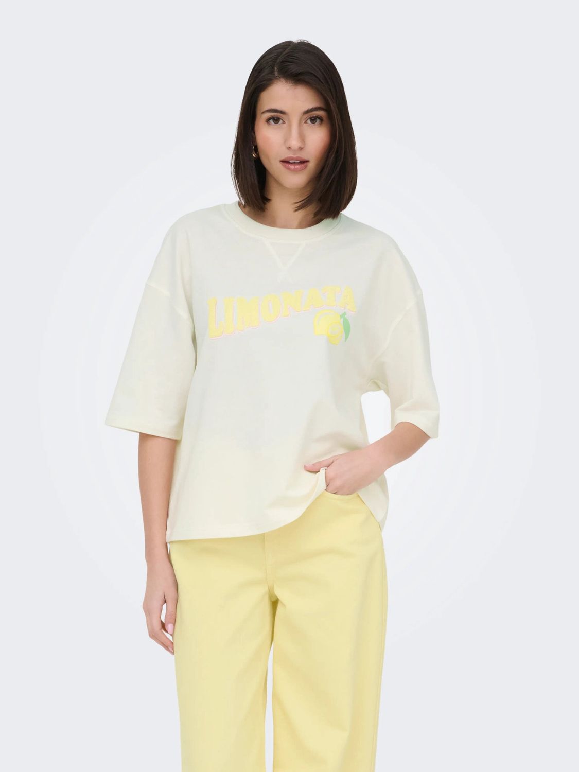 JDY T-Shirt ample col rond style sweat manches courtes Lemonata 15350423